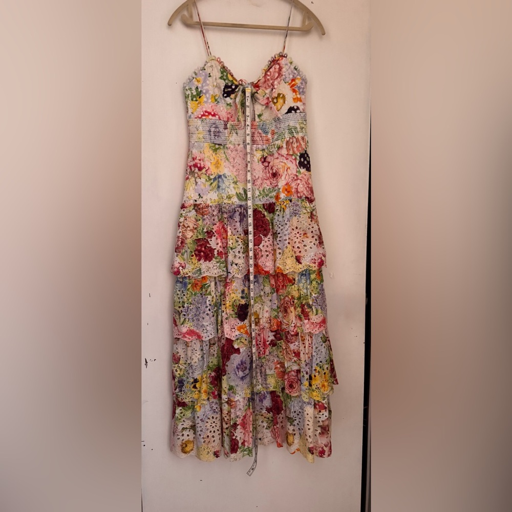 Alice + Olivia Fina Floral Embroidered Eyelet Ruffled tiered Midi Dress